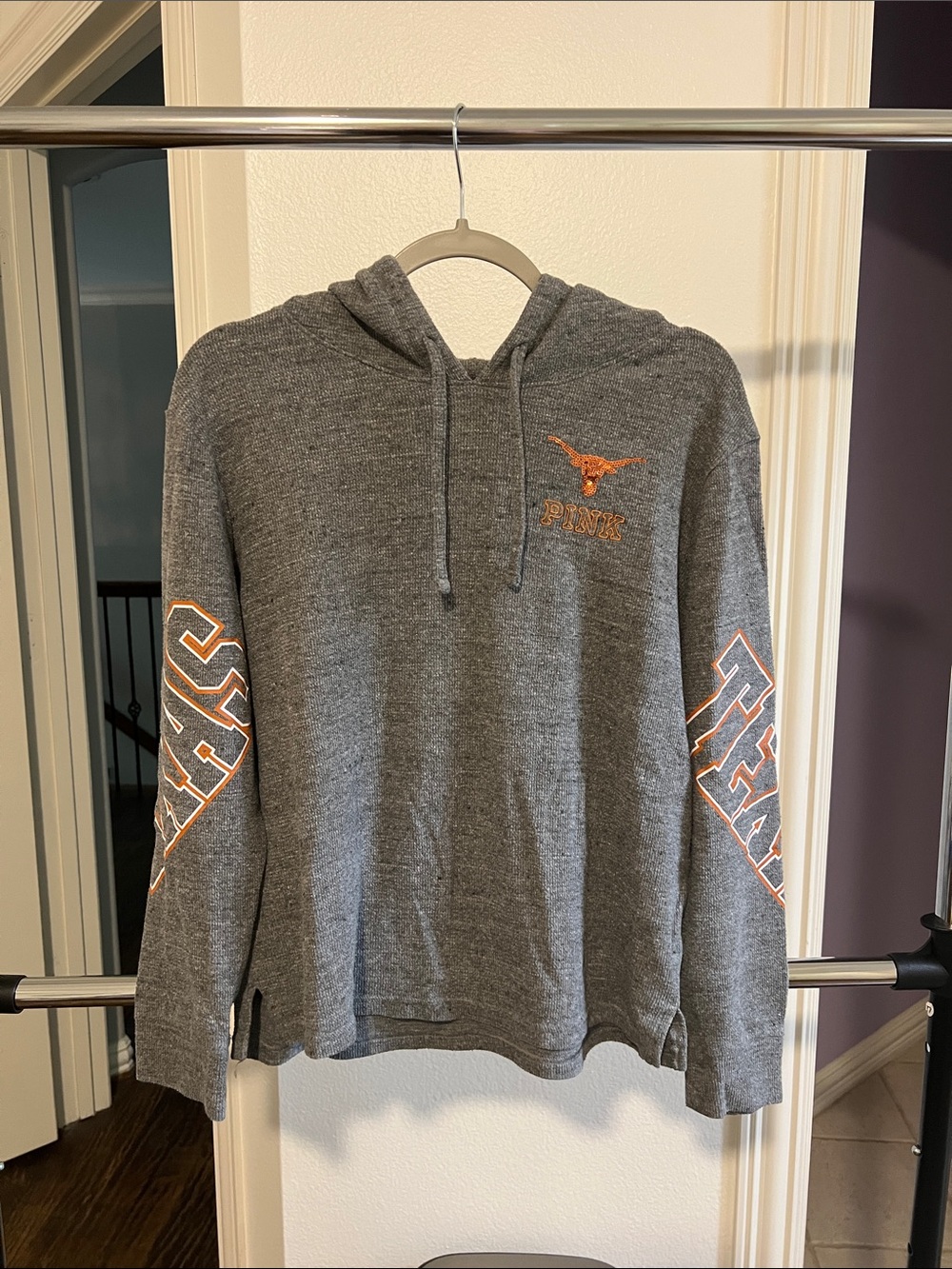 PINK Victoria's Secret Gray Knit Hoodie University of Texas Longhorns